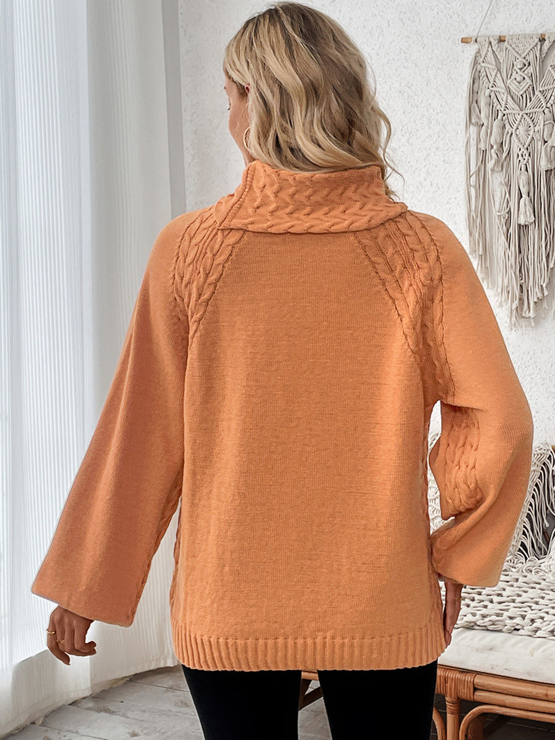 Fleurette Sweater | Cable Knit Turtleneck Long Sleeve Sweater