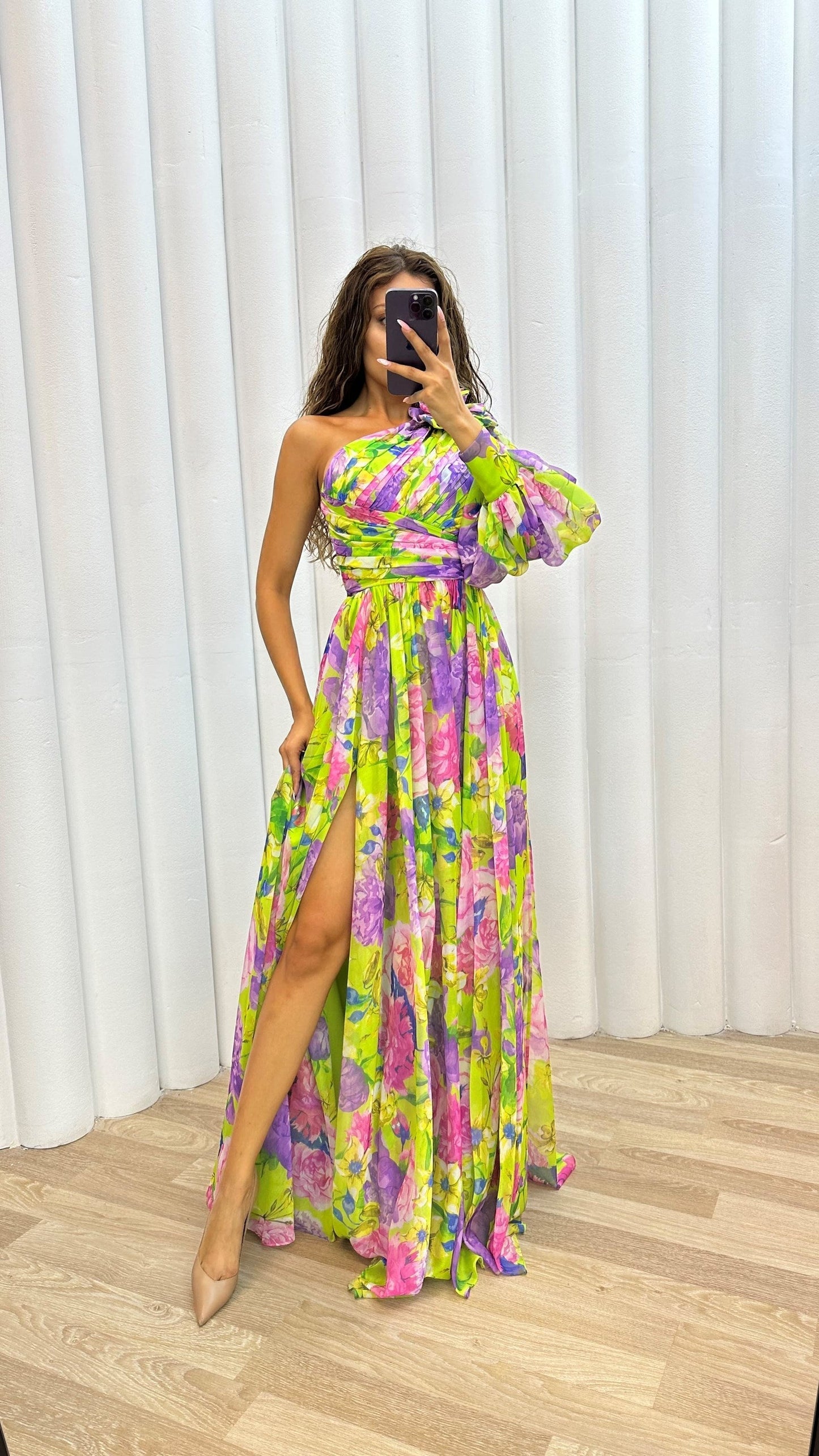 Yakira One Shoulder Dress | Women’s Floral One-Shoulder Dress with Flowy Skirt