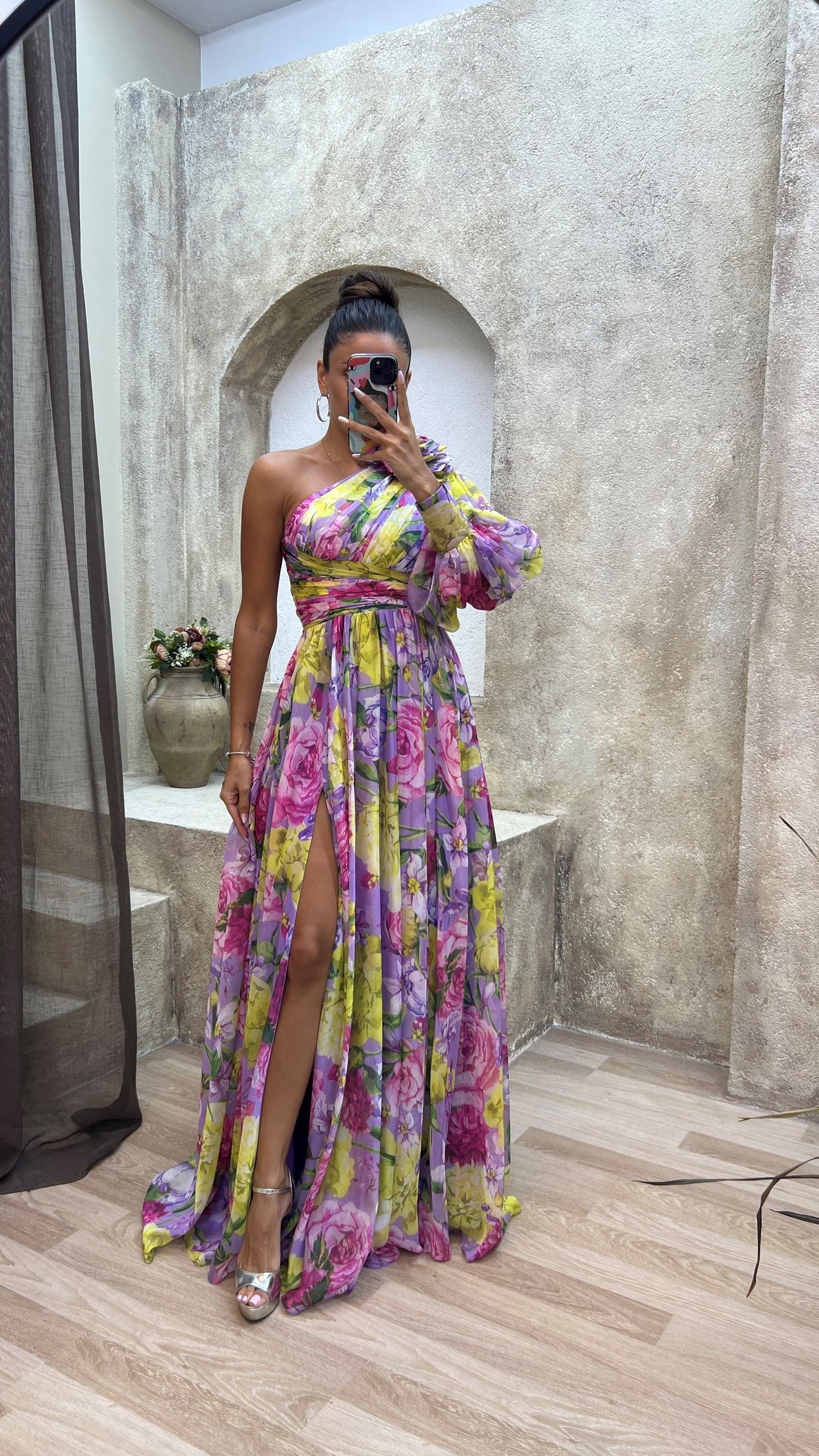 Yakira One Shoulder Dress | Women’s Floral One-Shoulder Dress with Flowy Skirt