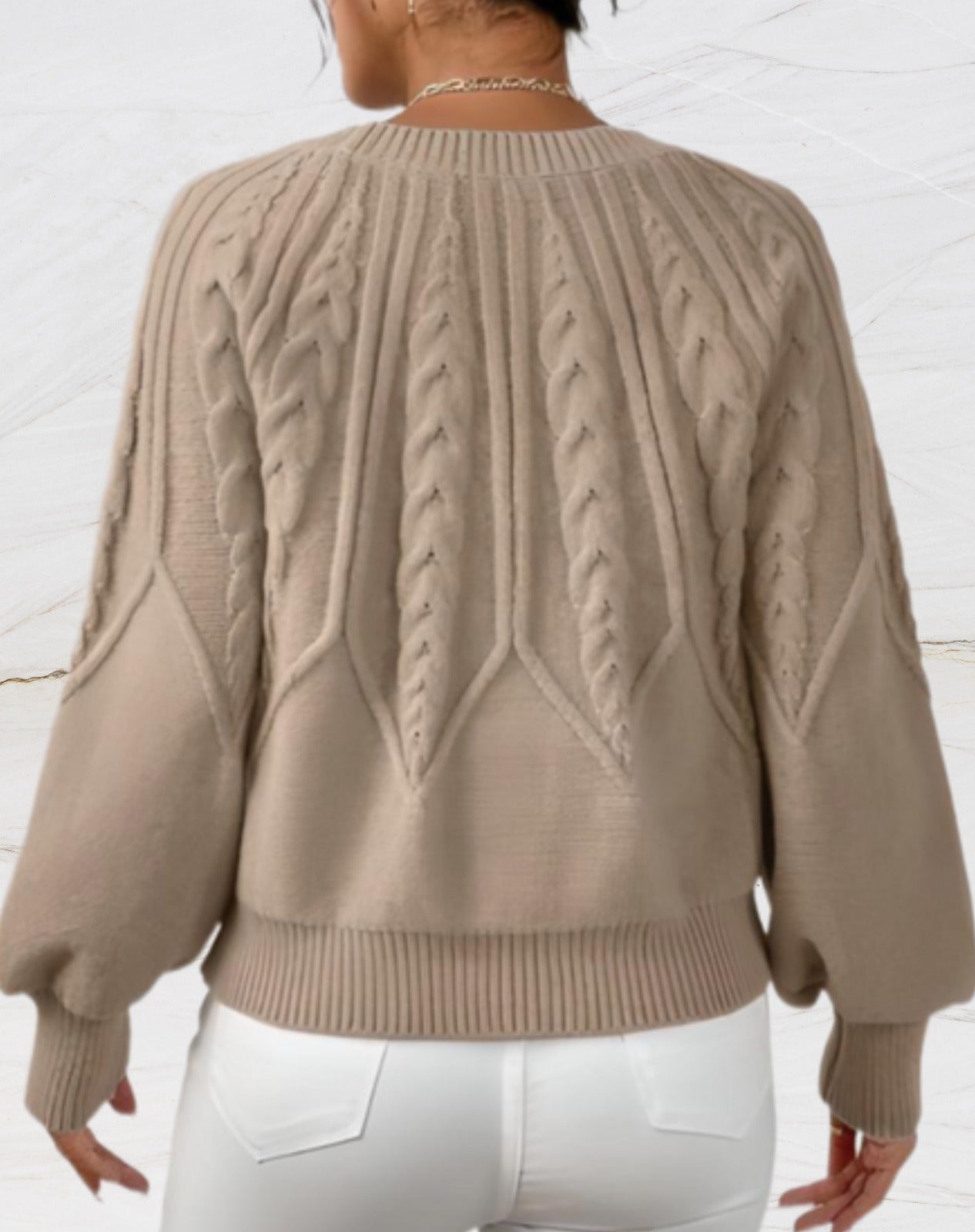 Fiona Elegant Sweater | Beige Arrow-Style Knit Sweater