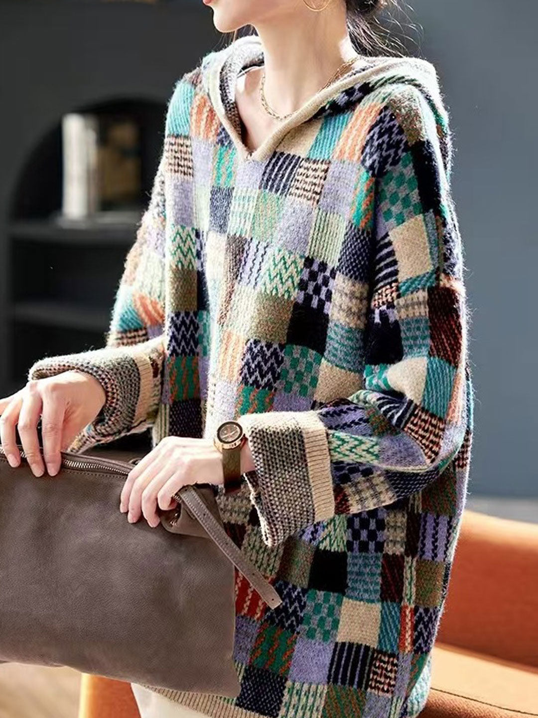 Joanie Loose Plaid Knitted Sweater | Cozy Pullover