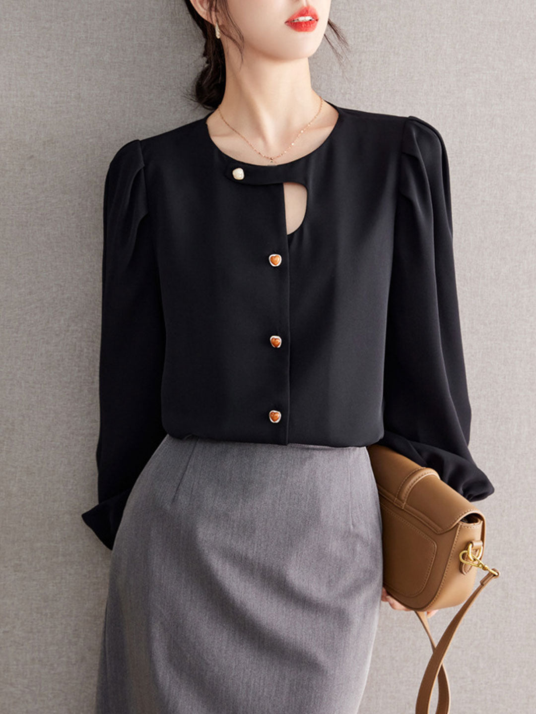 Joyce Blouse | Retro Asymmetrical Buttoned Blouse with Keyhole Detail