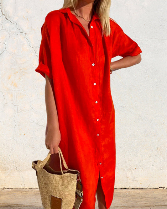 Fressia Dress | Women’s Cotton Shirt Dress with Button-Down Front and Relaxed Fit