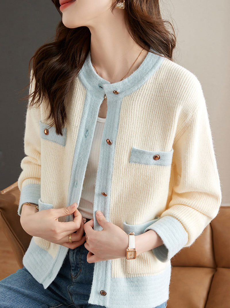 Iveta Cardigan | Classic Two-Tone Knitted Cardigan