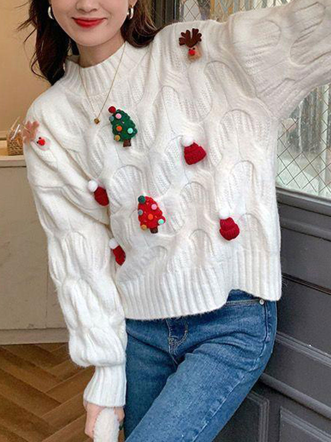 Jaime Sweater | Festive Red Knit Christmas Sweater for Women