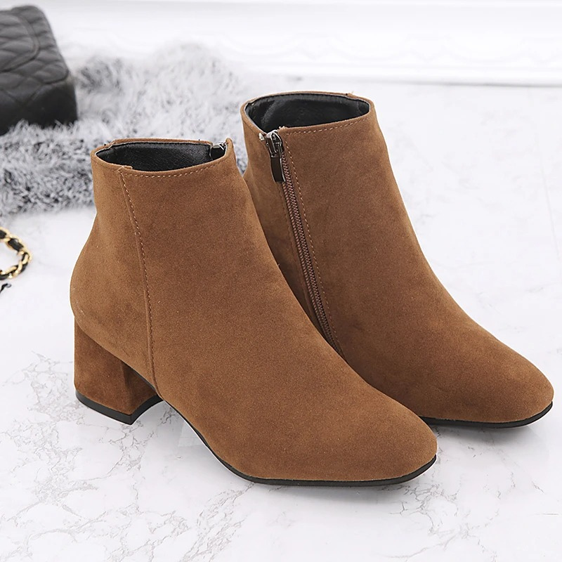 Fabiola Suede Ankle Boots | Side Zip & Low Block Heel