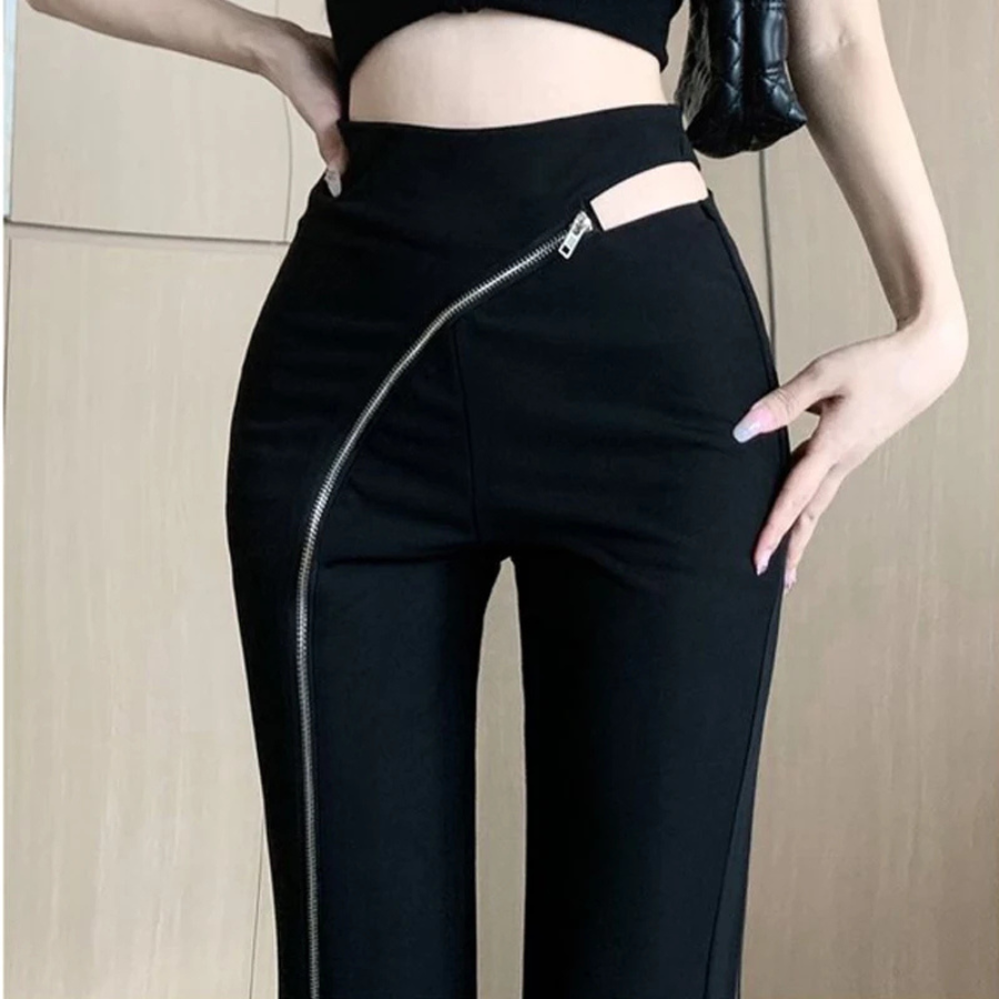 Harmony Flared Pants | Women's High-Waist Flared Pants with Asymmetric Zip