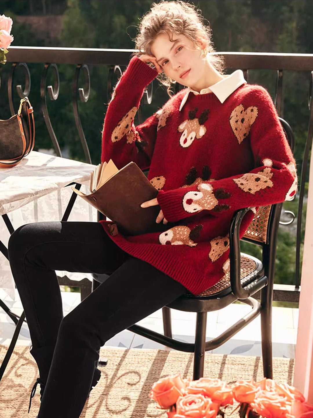 Janiyah Sweater | Retro Reindeer Jacquard Knit Sweater for Women