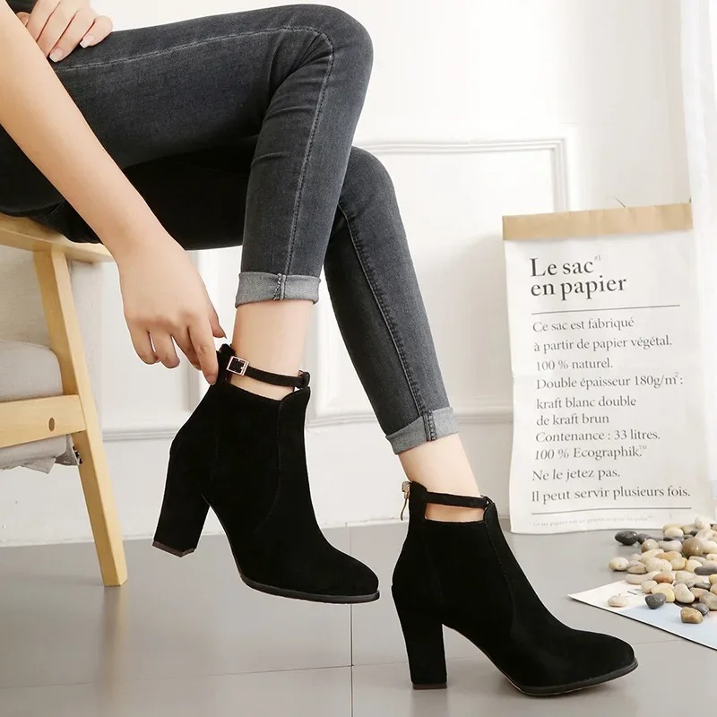 Helen Boots | Women's Buckled High Block Heel Boots