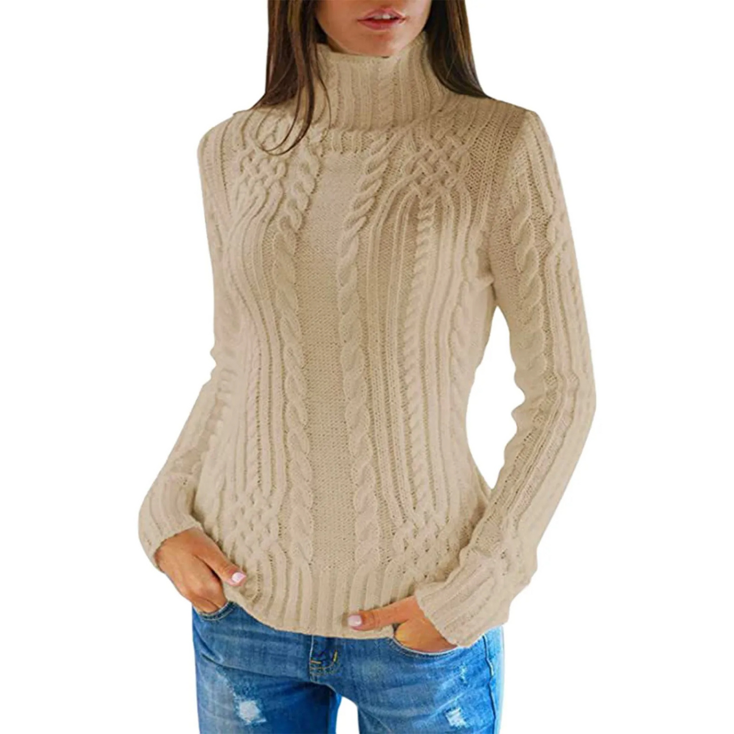 Hadlee Sweater | Cable Knit Turtleneck Sweater for Women