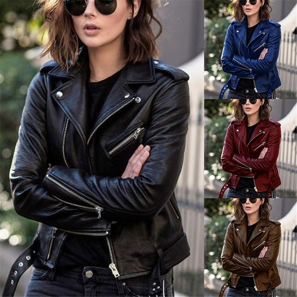 Parneet Jacket | Women's Autumn High-Quality Leather Jacket in Solid Colors