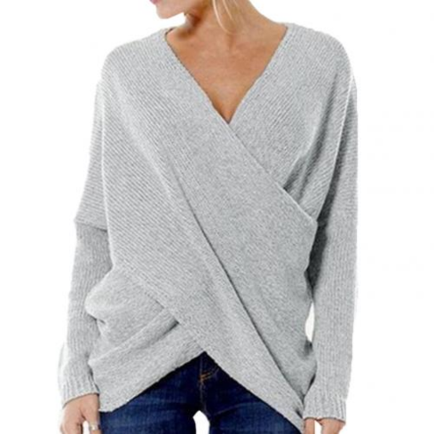 Fiadh Wrap Sweater | Ribbed V-Neck with Long Sleeves