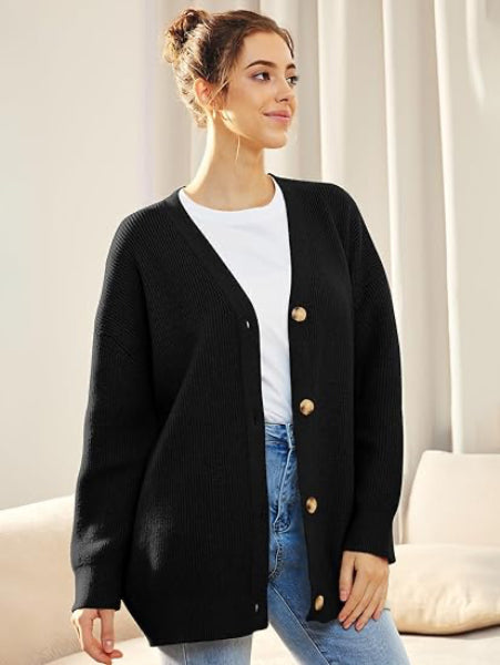 Parvinder Cardigan | Women's Autumn Oversized V-Neck Button Cardigan