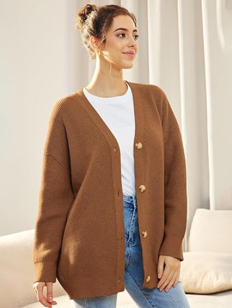 Parvinder Cardigan | Women's Autumn Oversized V-Neck Button Cardigan