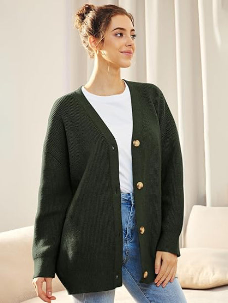 Parvinder Cardigan | Women's Autumn Oversized V-Neck Button Cardigan