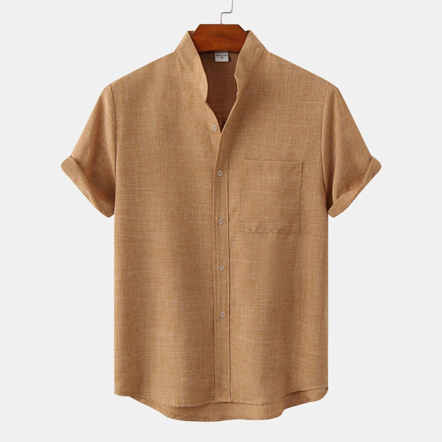 Flynn Shirt | Men’s Short-Sleeve Button-Down Shirt with Mandarin Collar and Chest Pocket