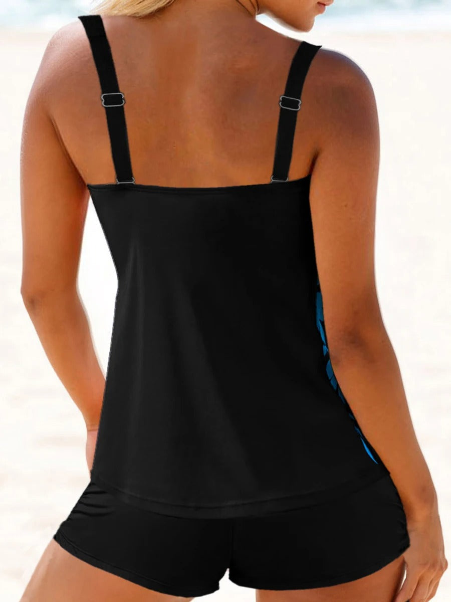 Evalisse Swim Set | Leaf Print Tankini for Women with Adjustable Straps and Matching Bottoms