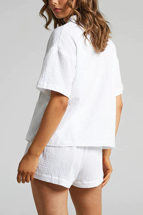 Belinda Set | Women’s Summer Set with Plain Short Sleeve Shirt and Matching Shorts