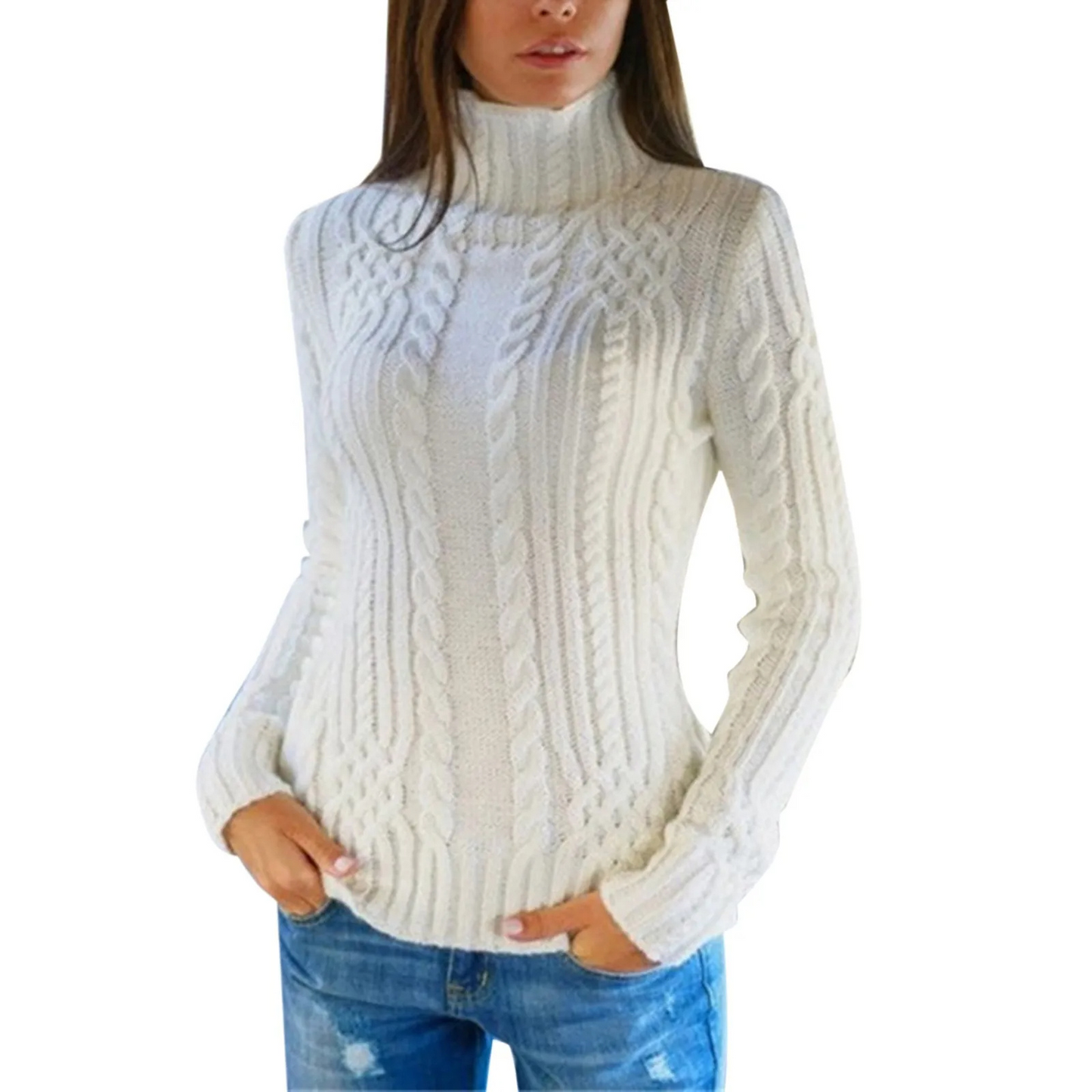 Hadlee Sweater | Cable Knit Turtleneck Sweater for Women