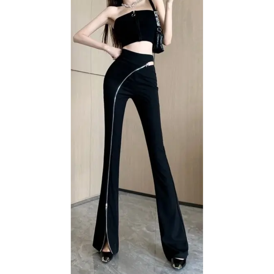 Harmony Flared Pants | Women's High-Waist Flared Pants with Asymmetric Zip