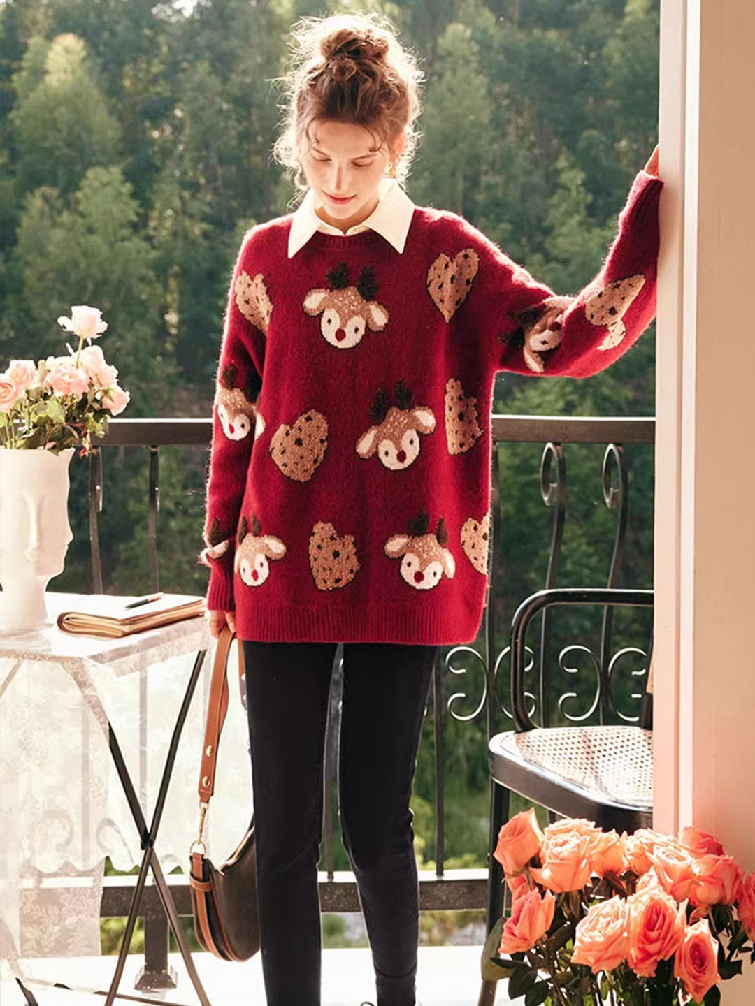 Janiyah Sweater | Retro Reindeer Jacquard Knit Sweater for Women