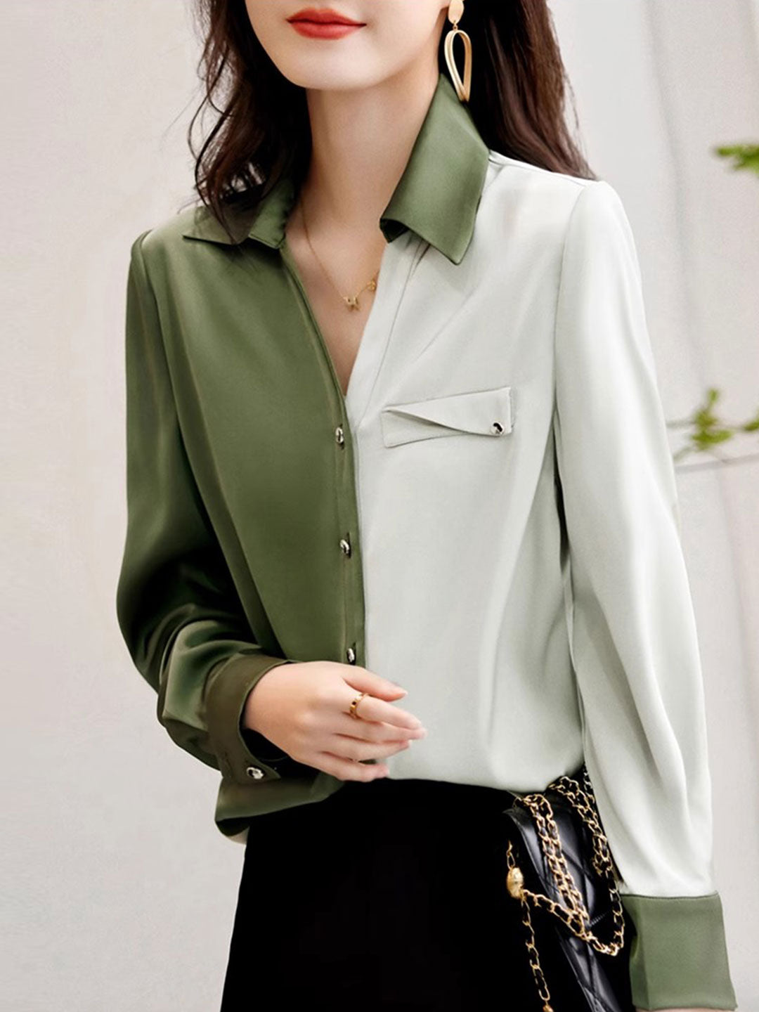 Iridia Blouse | Classic Two-Tone Chiffon Blouse