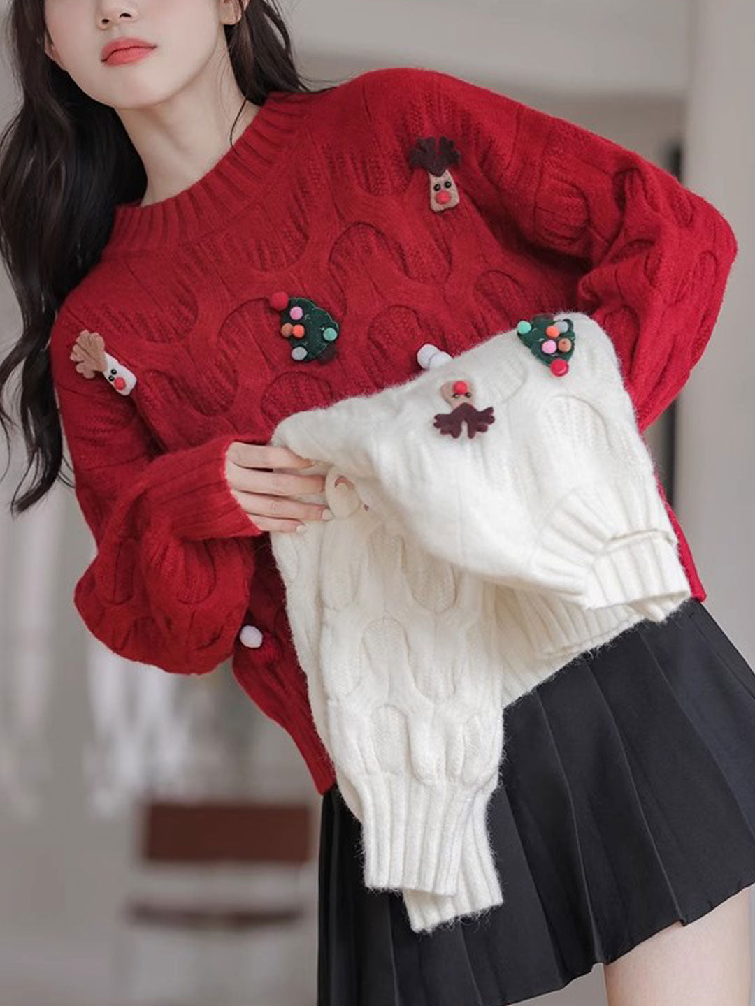 Jaime Sweater | Festive Red Knit Christmas Sweater for Women