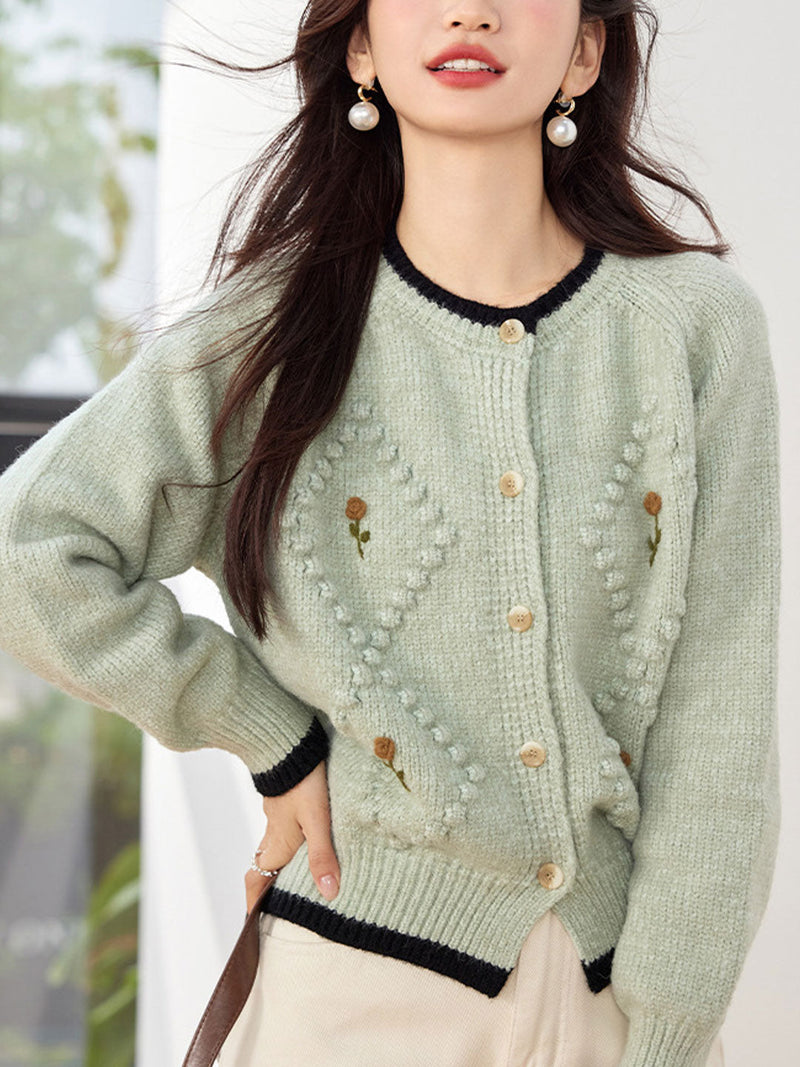 Joelle Cardigan | Women's Loose Crew Neck Floral Embroidered Cardigan