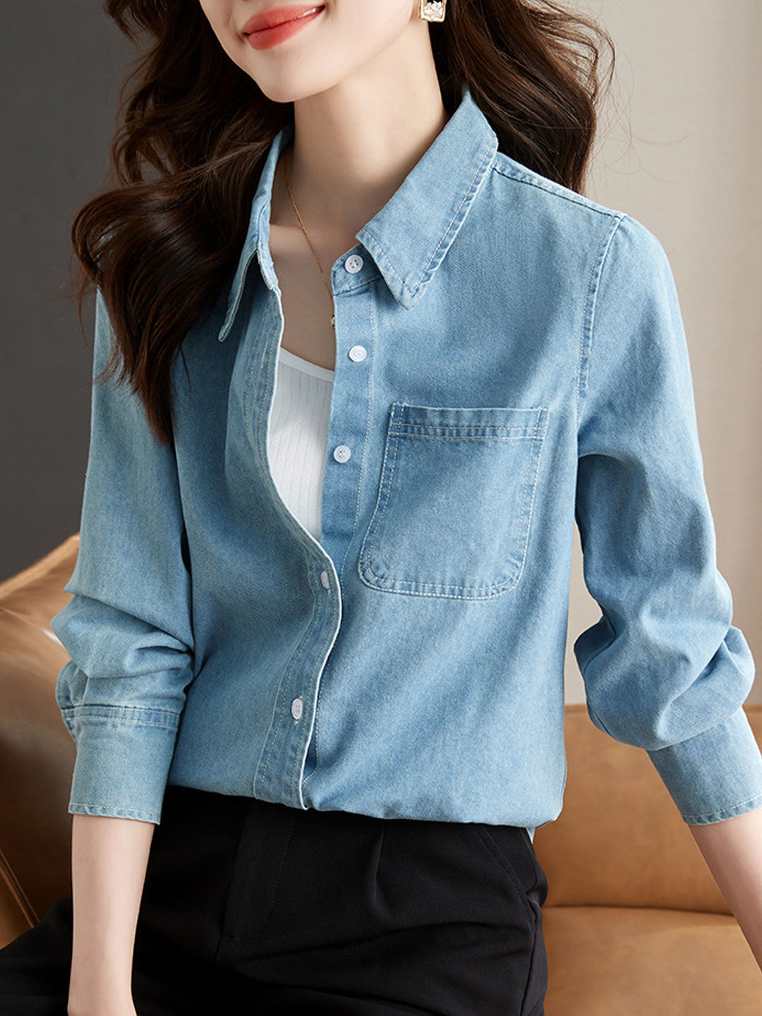 Jayda Shirt | Casual Lapel Button-Up Denim Shirt