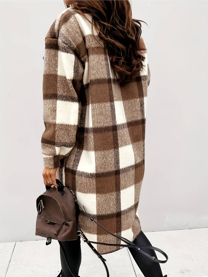 Iseul Coat | Trendy Plaid Longline Coat with Pockets