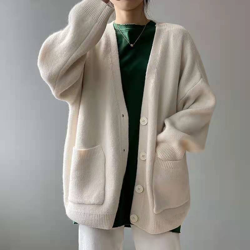 Genevie Cardigan | Long Knit V-Neck Cardigan with Buttons