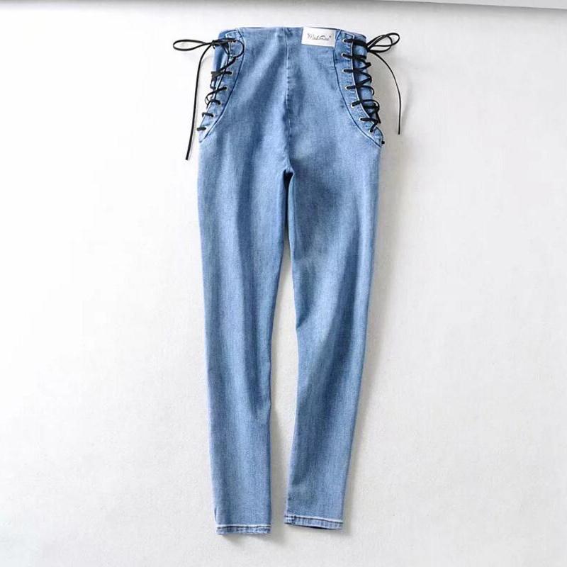 Inez Jeans | Vintage High-Waist Lace-Up Skinny Jeans for Women