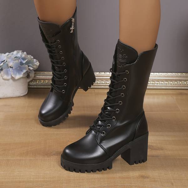 Joseline  Women's Chunky Sole Ankle Boots | Zipper & Lace-Up Design