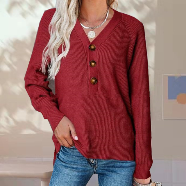 Nahlah Jumper | Women's Autumn Buttoned V-Neck Knitted Jumper