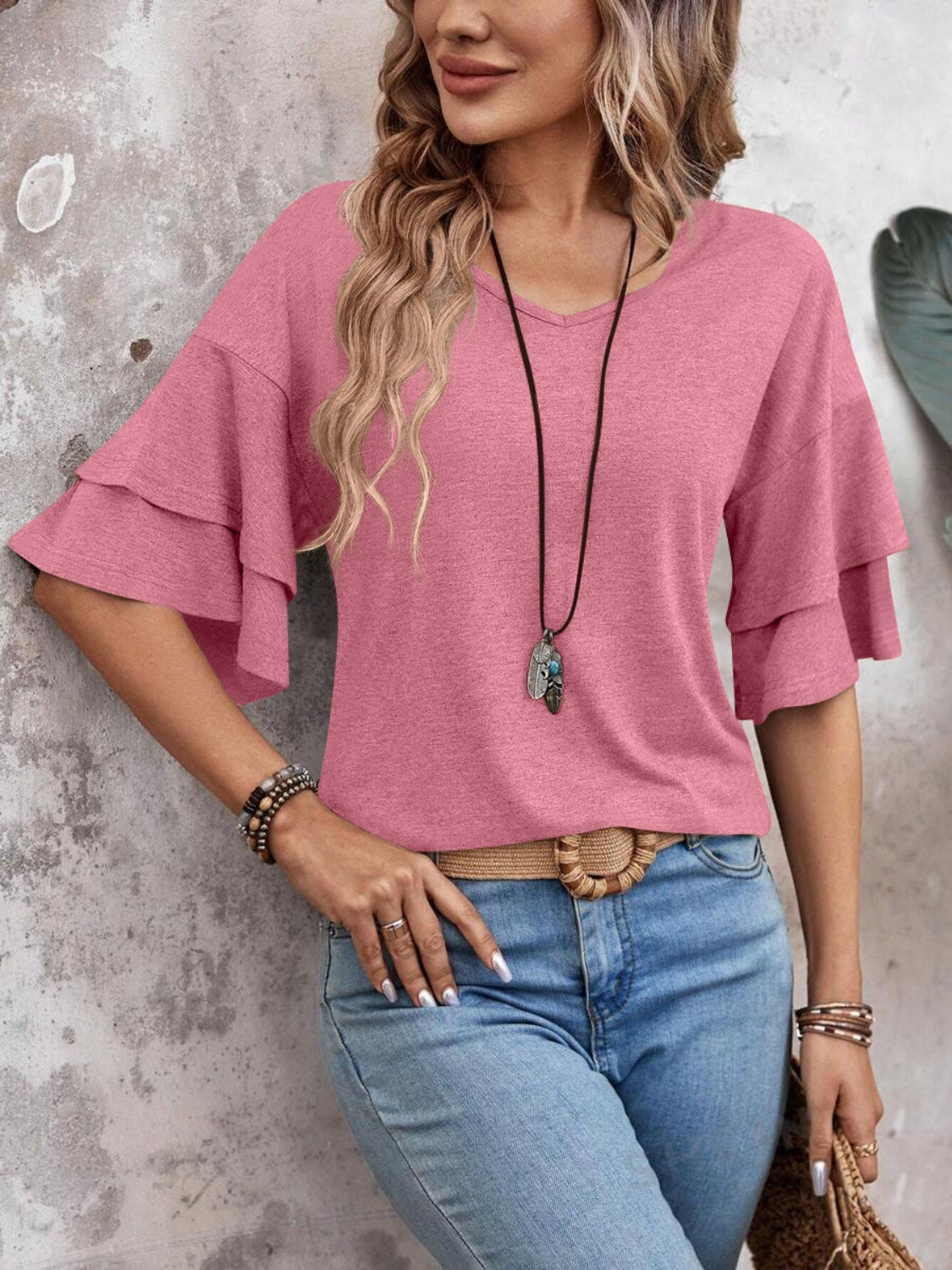 Qaysha Blouse | Women's Autumn Ruffle Sleeve V-Neck Blouse