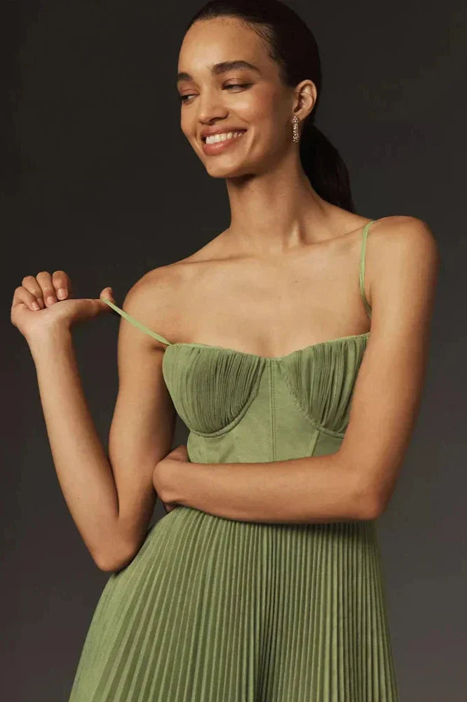 Brevina Midi Dress | Elegant Pleated A-Line Midi Dress for Women