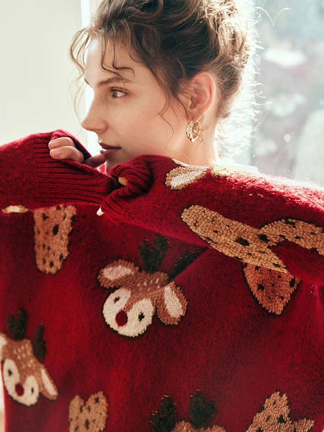 Janiyah Sweater | Retro Reindeer Jacquard Knit Sweater for Women