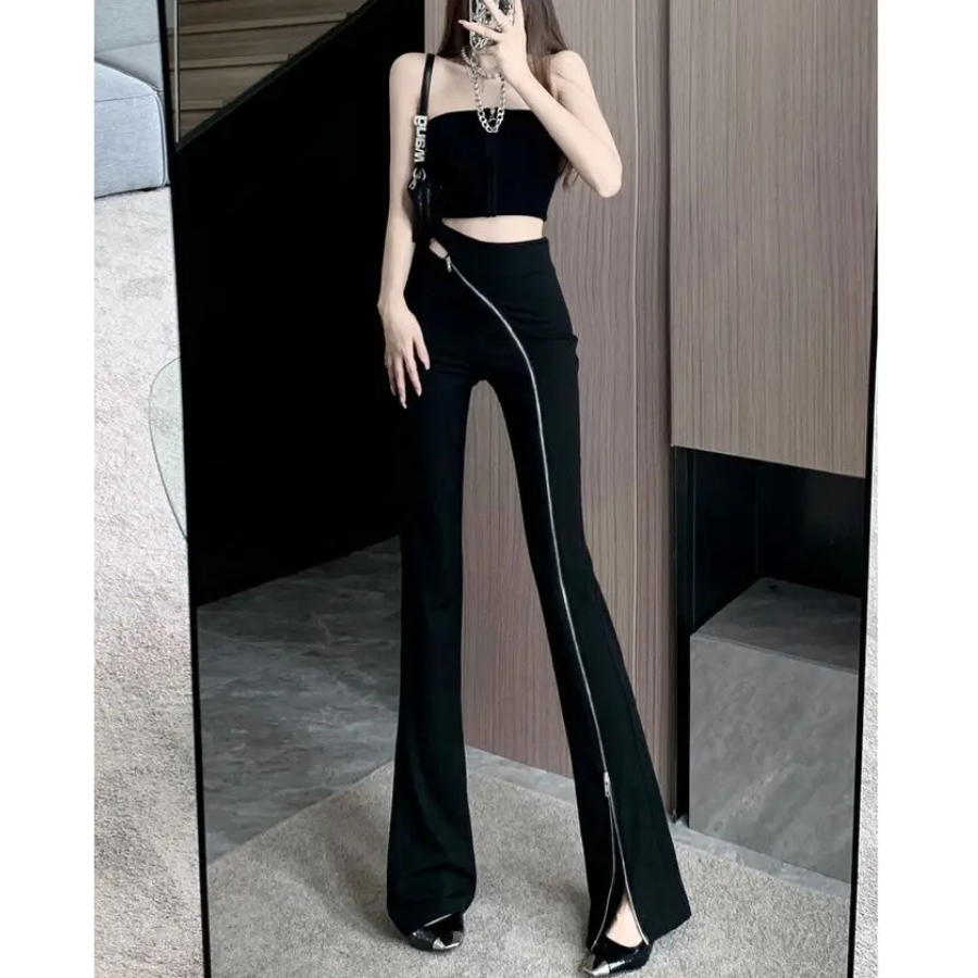 Harmony Flared Pants | Women's High-Waist Flared Pants with Asymmetric Zip