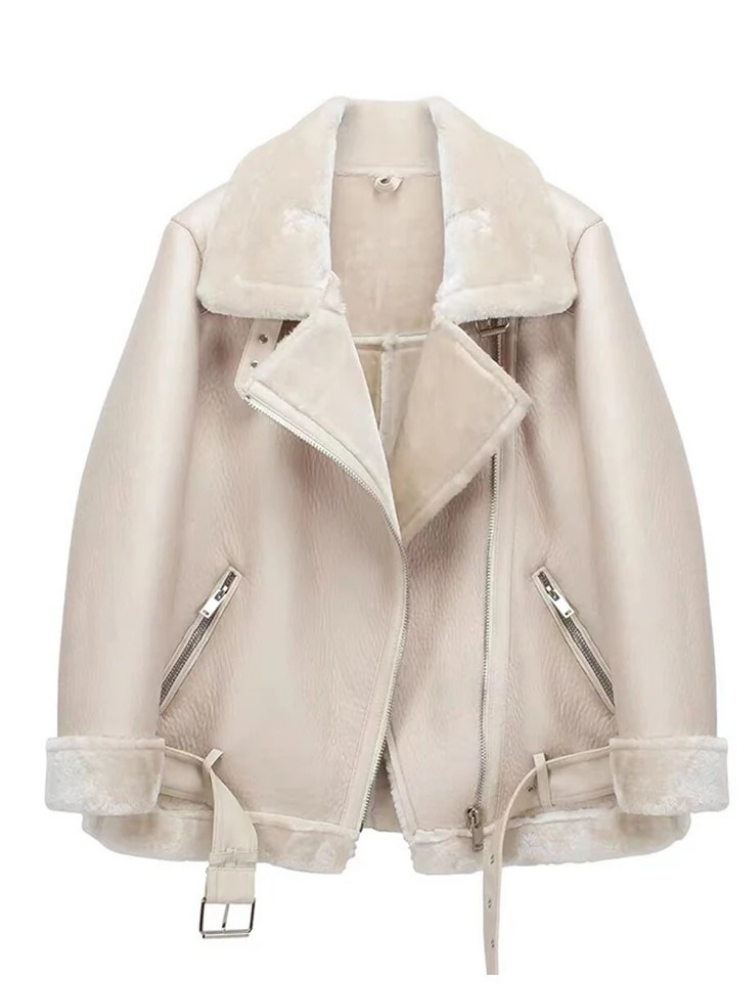 Hattie Jacket | Sherpa-Lined Faux Leather Biker Jacket