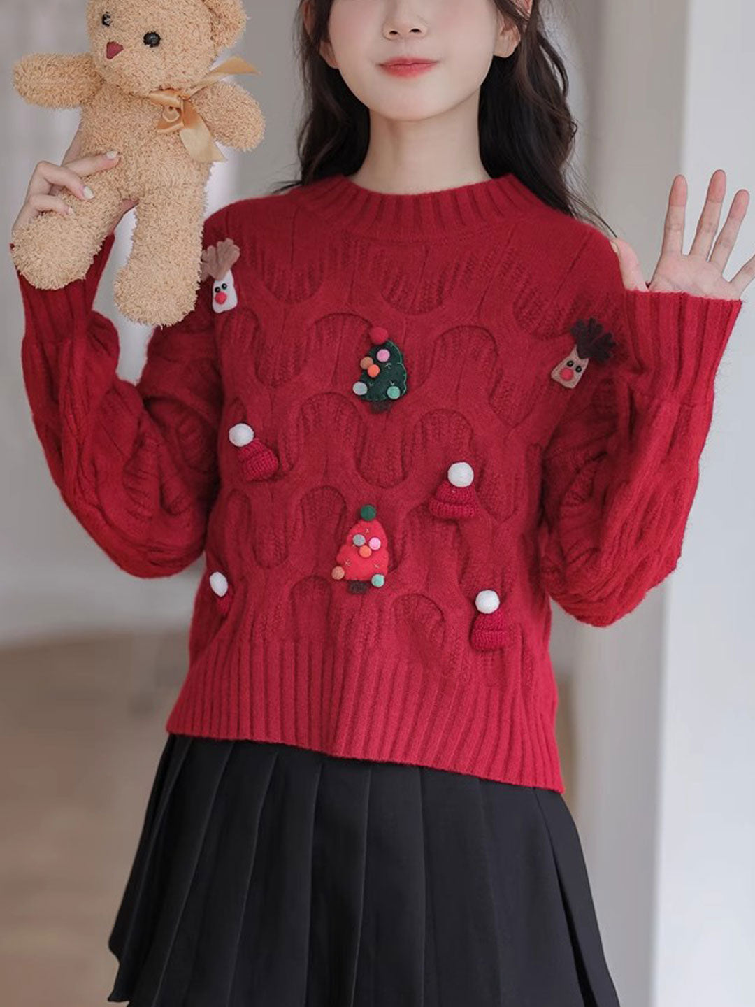 Jaime Sweater | Festive Red Knit Christmas Sweater for Women