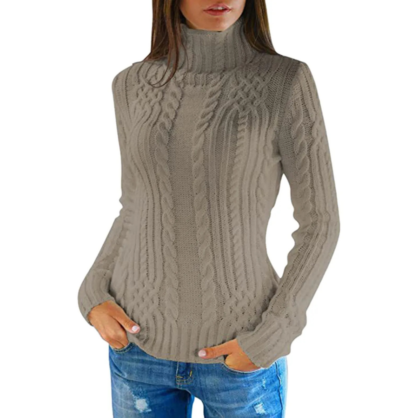 Hadlee Sweater | Cable Knit Turtleneck Sweater for Women