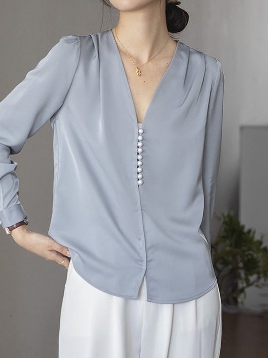 Judith Blouse | Elegant French V-Neck Button Blouse