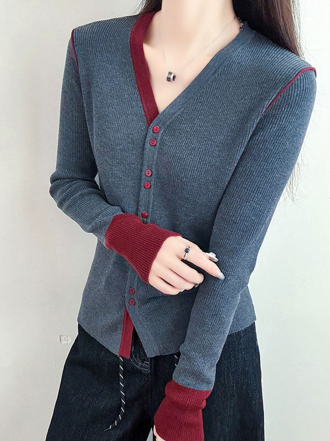 June Cardigan | Women's Classic V-Neck Colorblock Knitted Cardigan