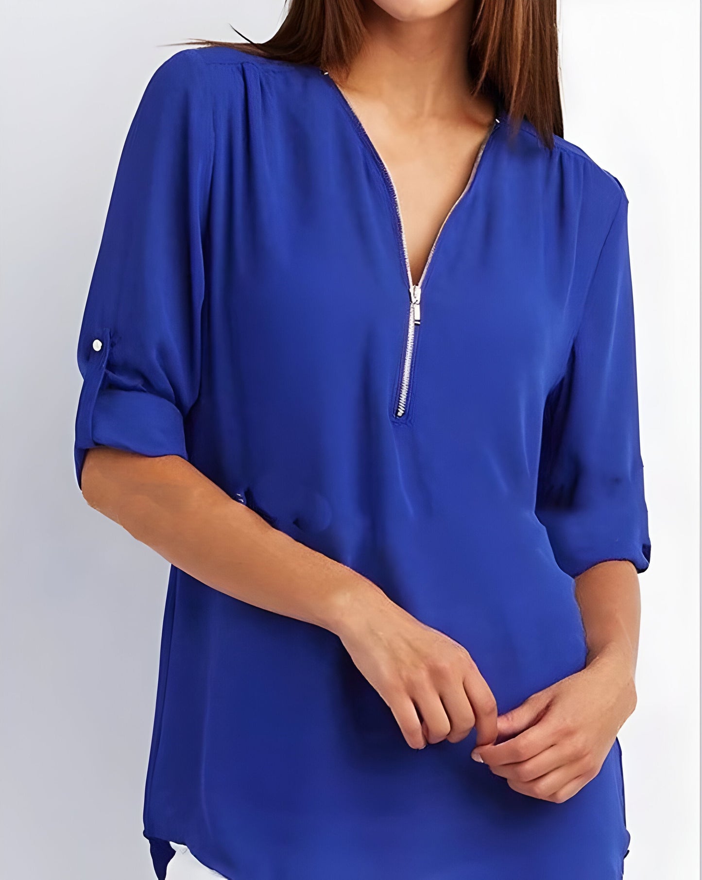Dorelith Blouse | Structured Half-Zip Blouse with Short Sleeves and Modern Minimalist Fit