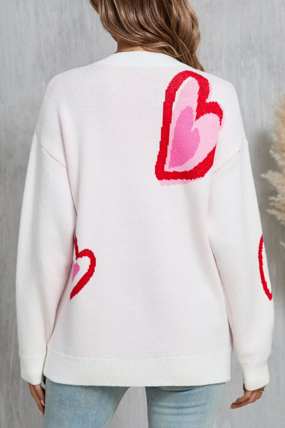 Fayruz Sweater | Heart Print Round Neck Sweater