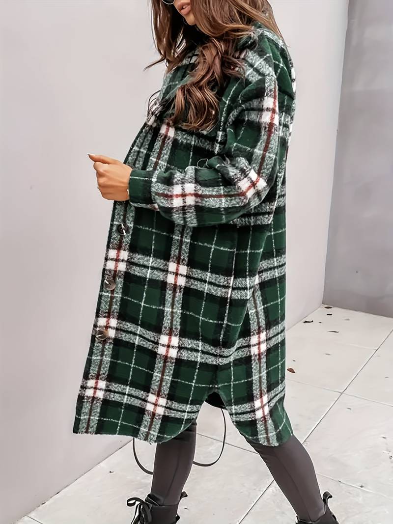 Iseul Coat | Trendy Plaid Longline Coat with Pockets