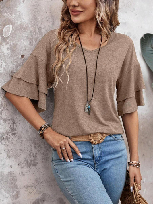 Qaysha Blouse | Women's Autumn Ruffle Sleeve V-Neck Blouse