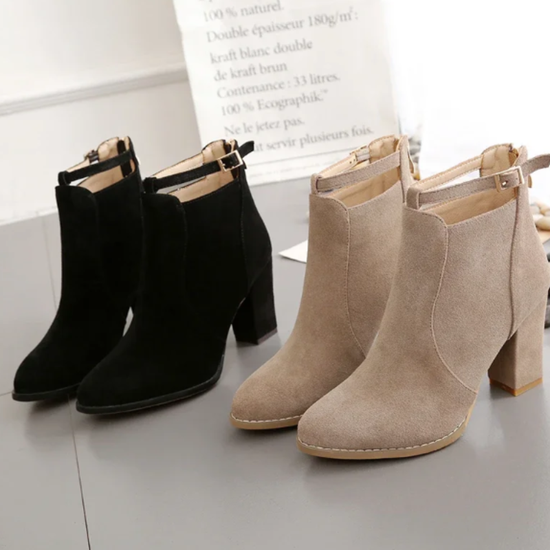 Helen Boots | Women's Buckled High Block Heel Boots