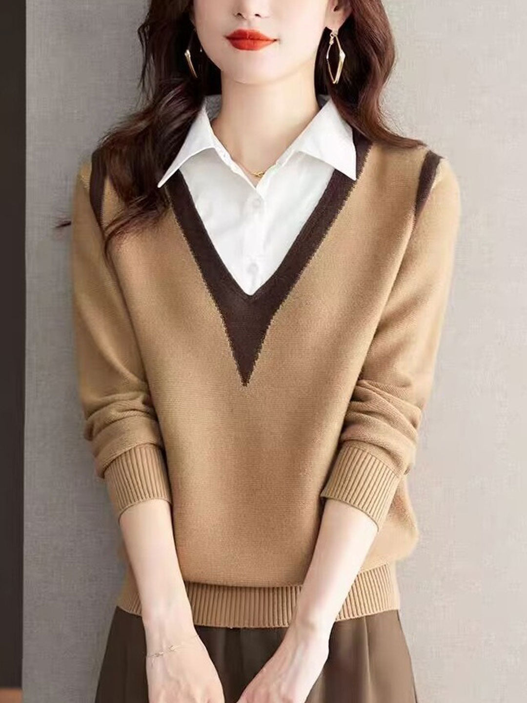 Jemma Sweater | Casual V-Neck Contrast Collar Sweater