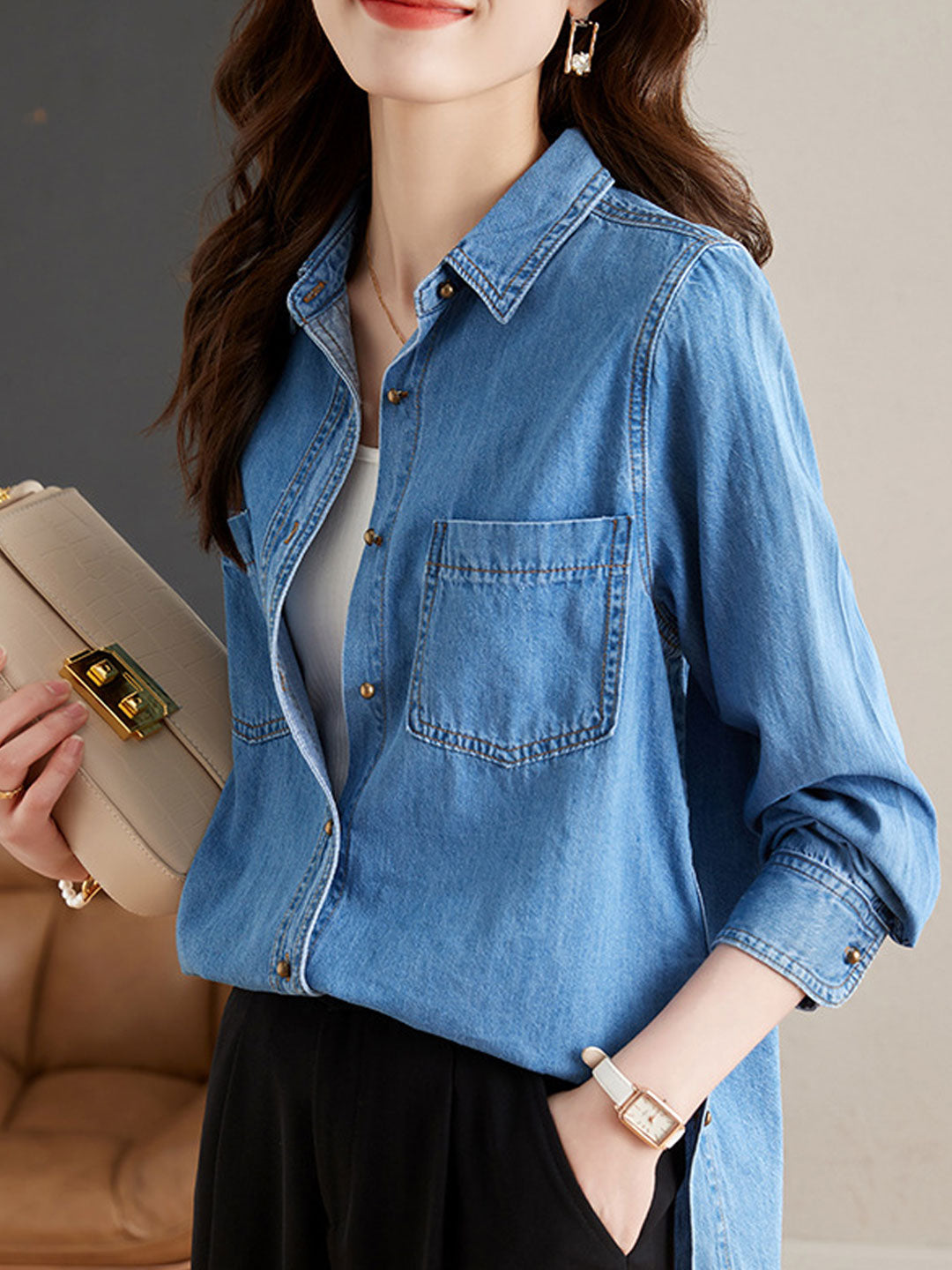 Jayda Shirt | Casual Lapel Button-Up Denim Shirt